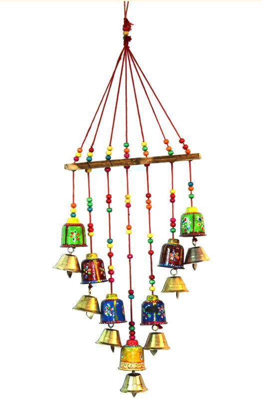 Shubhaarambh RAJASTHANI HANDCRAFTED BELL DESIGN WALL HANGING WIND CHIME. COLOUR - MULTI Bamboo, Wood Windchime  (22 inch, Multicolor)