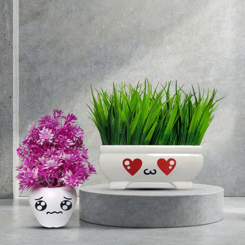 Neki Artificial Bonsai Mini Table Top Plant With Pot for Home & Office Decor Bonsai Wild Artificial Plant with Pot  (15 cm, Multicolor)