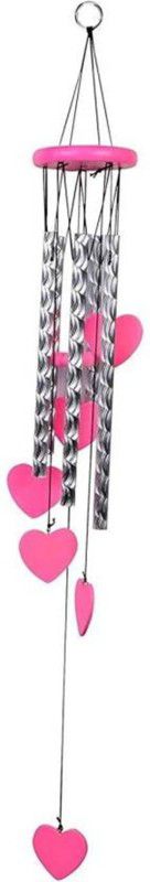 VR Creatives Red, Pink Heart Shape Aluminium, Wood Windchime Wind chimes Windchimes Aluminium Windchime  (31 inch, Silver, Pink)
