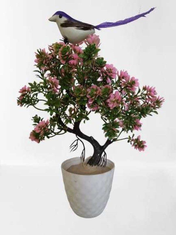 NMAB ARTESANIA Bonsai Artificial Plant with Pot  (22 cm, Pink, Green, Purple)