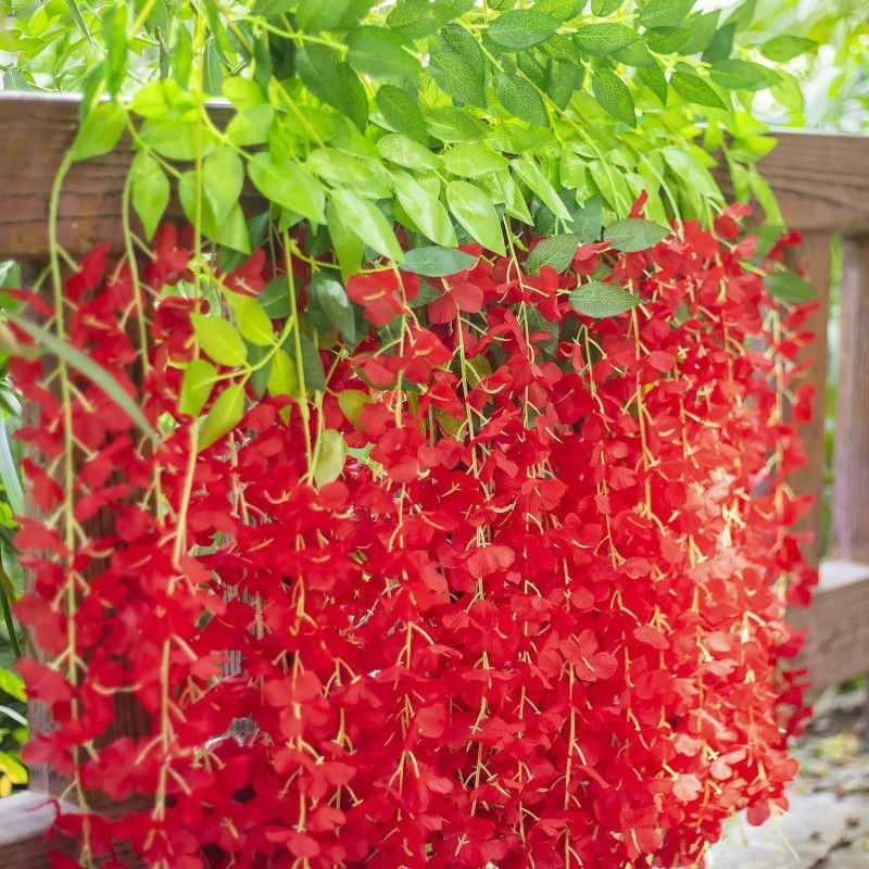 Artificial Wisteria Hanging For Home Balcony Garden Decoration Pack Of-6 Artificial Plant  (108 cm, Red)
