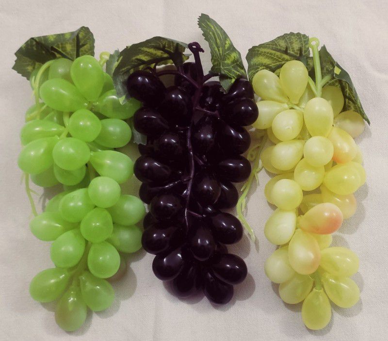 BK Mart Natural Looking 3 Grapes Bunch for Car/Shop/Office/Home decor Wild Artificial Plant  (20 cm, Green, Black, Yellow)