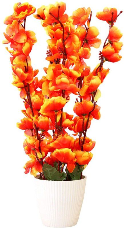 Green Plant indoor Orchid2286 Bonsai Wild Artificial Plant with Pot  (23 cm, Orange)