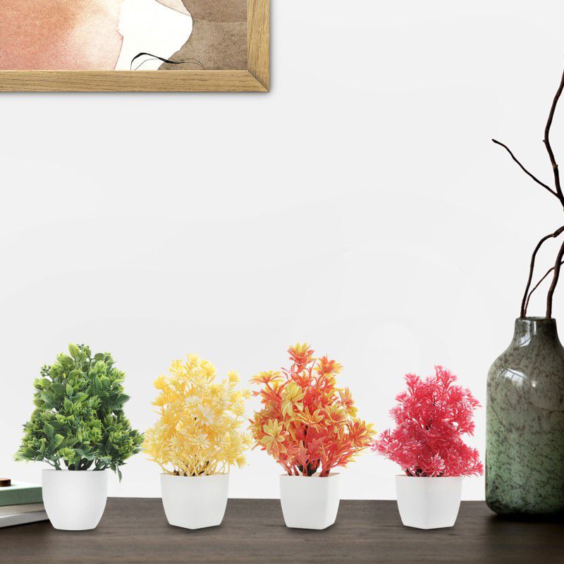 CareDone Set of 4 Mini Table Bonsai Wild Artificial Plant with Pot for Decoration Gift. Bonsai Wild Artificial Plant with Pot  (17 cm, Multicolor)