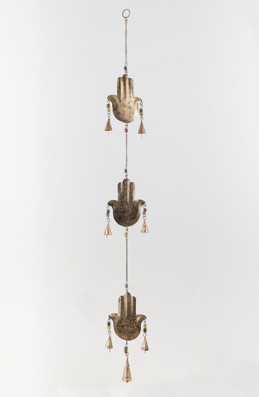 PHURKCRAFT PHIRKCRAFT Palm Hanging Bell for Positive Energy, Home and Garden Décor (Golden) Iron Windchime  (46 inch, Gold)