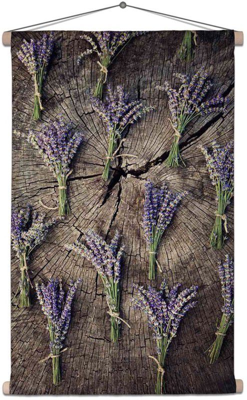 ArtzFolio Lavender Flower Bunch On Wood Canvas Tapestry Scroll Hanging 24x36inch Printed Tapestry  (Multicolor)