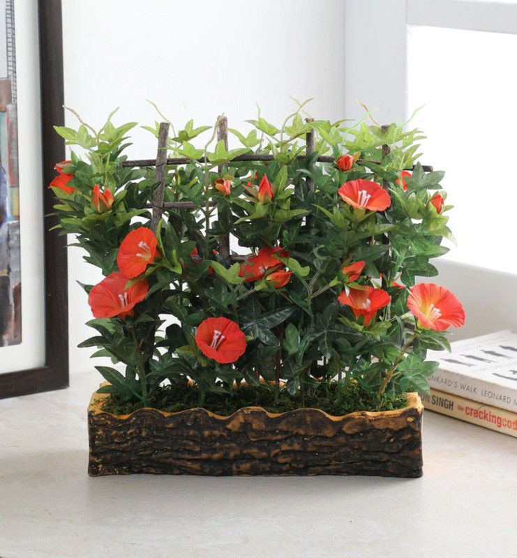 FOURWALLS Artificial Morning Glory Plant in a Light Weighted PU Pot Bonsai Wild Artificial Plant with Pot  (27 cm, Multicolor)