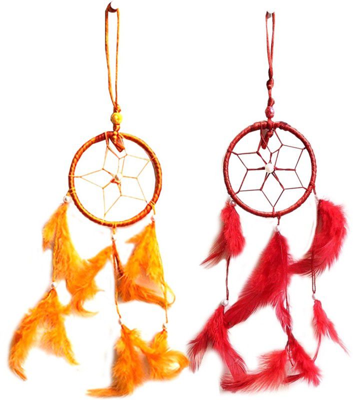 ME&YOU Orange and Red Dream Catcher for Car & Wall Hanging Attract Positive Dreams IZ19DreamCatcherPack2-OR-002 Silk Dream Catcher  (14.5 inch, Orange, Red)