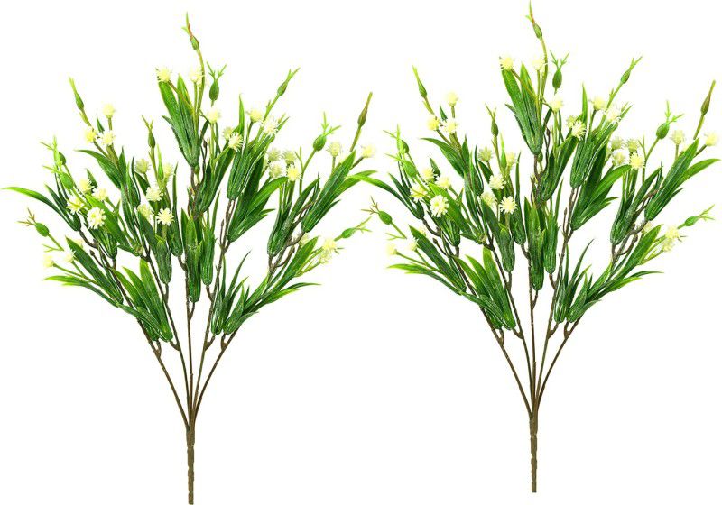 decormasters Pair of Artificial Plant Bunches Mini Carnation Grass Wild Artificial Plant  (30 cm, White)