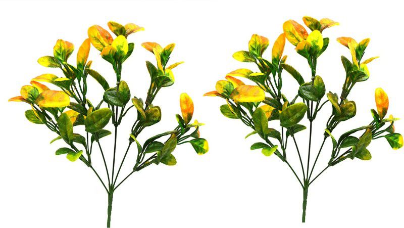 decormasters Pair of Artificial Plant Bunches Citrus Limon Leaves Artificial Plant  (30 cm, Yellow)
