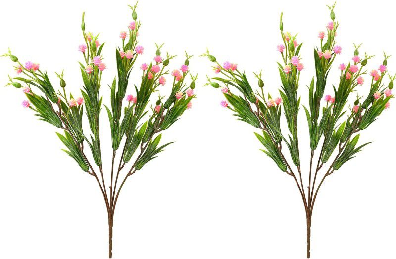 decormasters Pair of Artificial Plant Bunches Mini Carnation Grass Wild Artificial Plant  (30 cm, Pink)