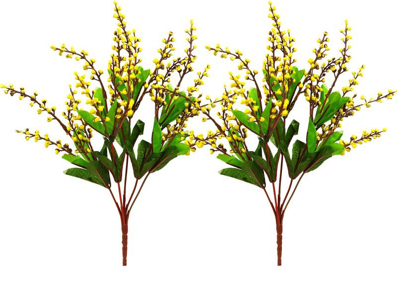 decormasters Pair of Artificial Plant Bunches Beads Leaves Bunch Wild Artificial Plant  (32 cm, Yellow)
