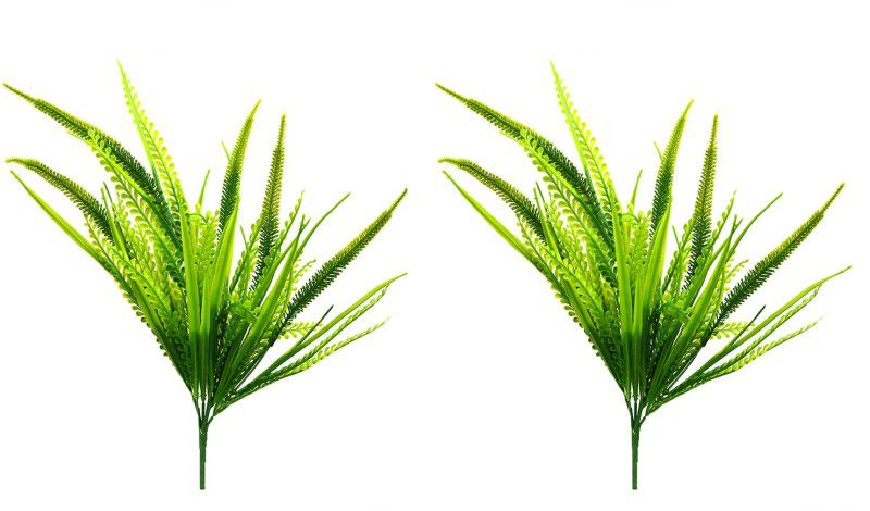 decormasters Pair of Artificial Plant Bunches Fern Grass Bush Wild Artificial Plant  (40 cm, Green)