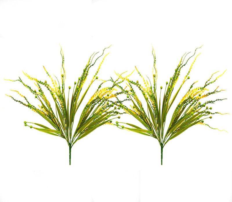 decormasters Pair of Artificial Plant Bunches Beads Grass Wild Artificial Plant  (35 cm, Yellow)
