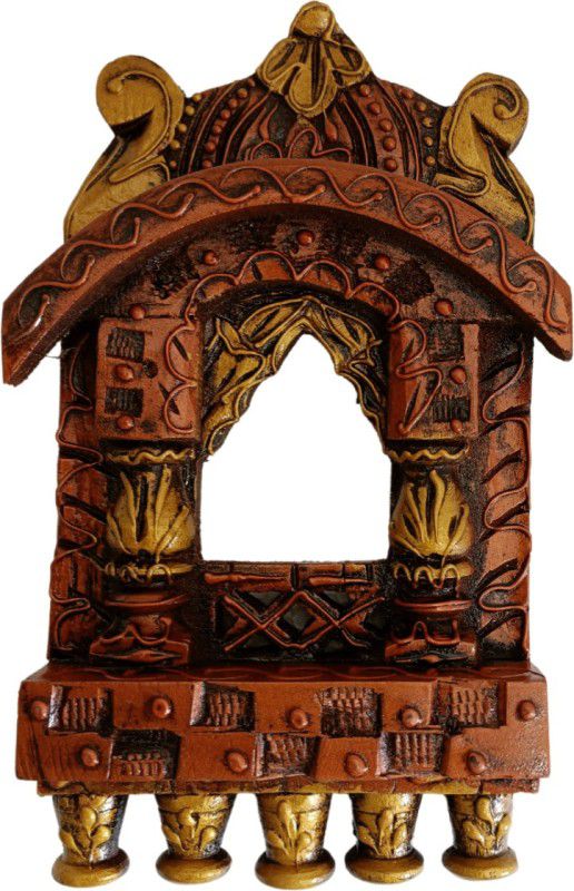Womenium Craft Wooden Handcrafted Temple Design Jhrokha for Wall Decor, Gift Item, Small 11" Wooden Jharokha  (15 cm x 25 cm Handcrafted)