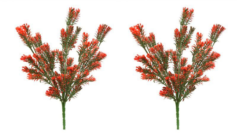 decormasters Pair of Artificial Plant Bunches Rosemary Bush Wild Artificial Plant  (30 cm, Red)