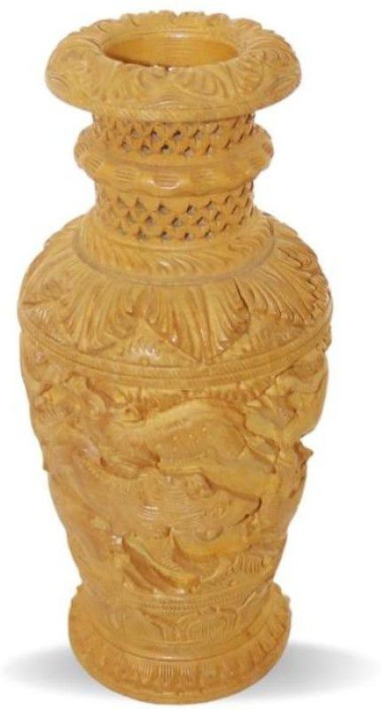 Pulickattil Wooden Vase  (8 inch, Beige)