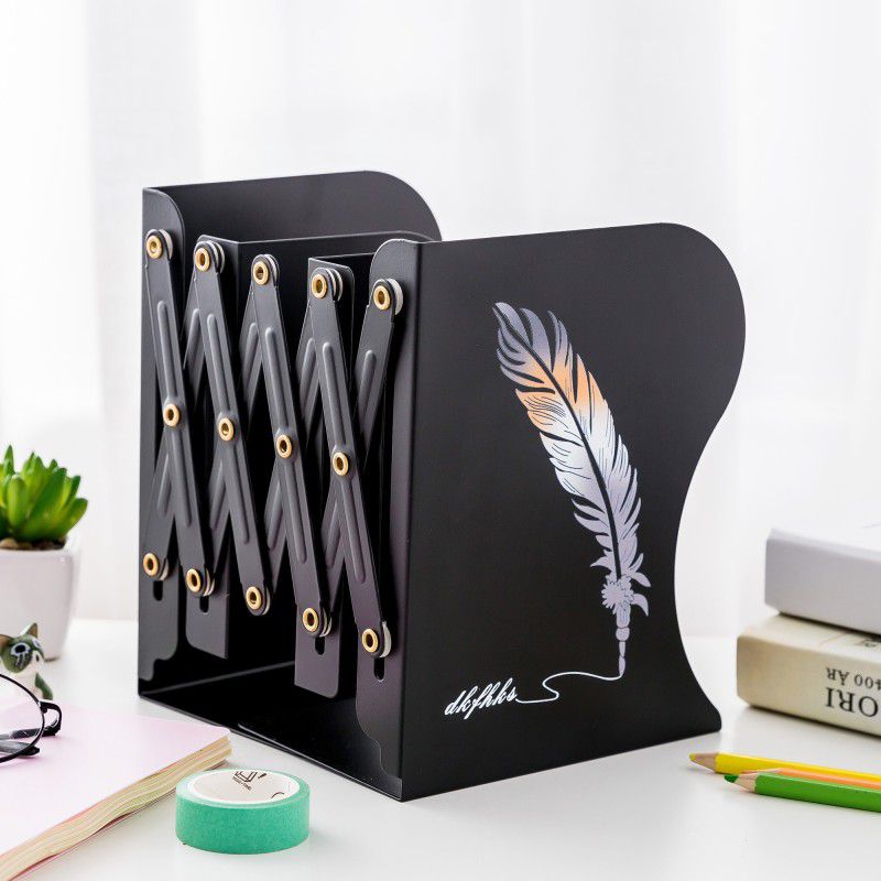 oddpod Expandable Feather Office & Home Shelf 7.5" Black Iron Book End  (Black, Pack of 1)