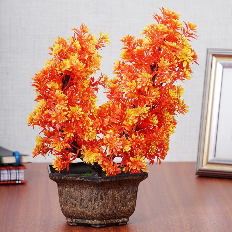 Bonsai Wild Artificial Plant with Pot  (20 cm, Orange)
