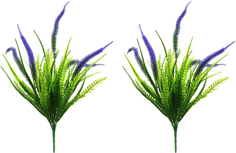 decormasters Pair of Artificial Plant Bunches Fern Grass Bush Wild Artificial Plant  (40 cm, Blue)