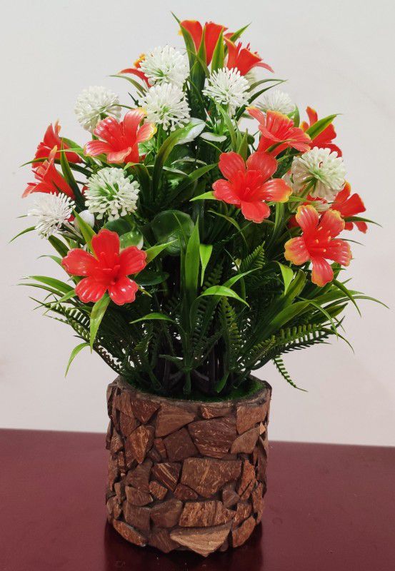 BK Mart Great For Home/Shop/Office/Gift Table Flower with Coconut Pot Wild Artificial Plant with Pot  (30 cm, Orange)