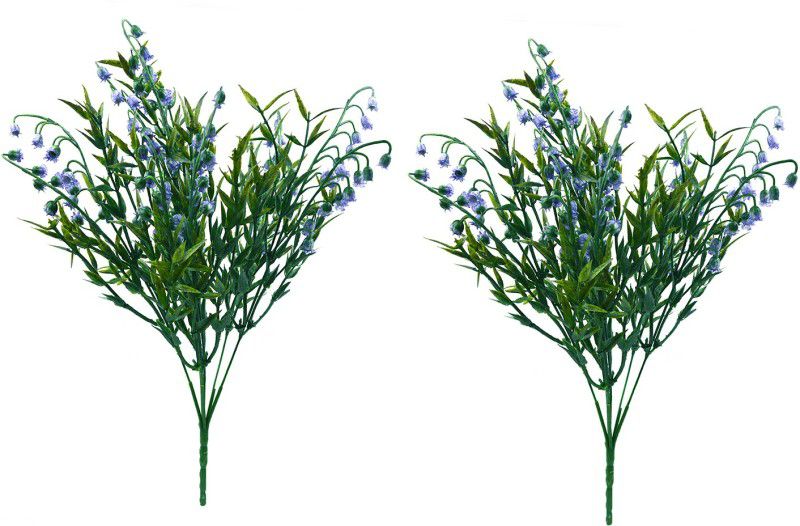 decormasters Pair of Artificial Plant Bunches Coloured Grass Bells Wild Artificial Plant  (32 cm, Blue)