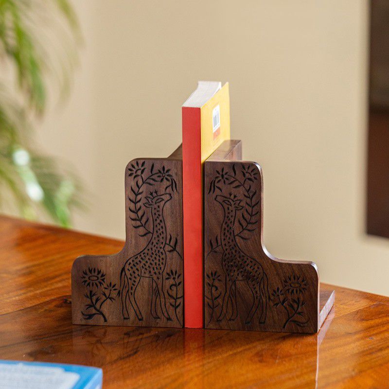 ExclusiveLane Hand-Carved Book Ends Wooden Book End  (Brown, Pack of 2)