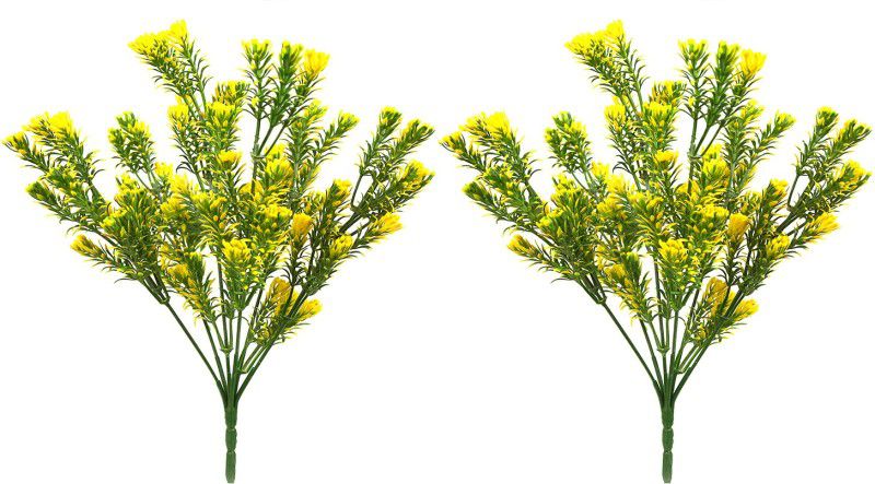decormasters Pair of Artificial Plant Bunches Rosemary Bush Wild Artificial Plant  (30 cm, Yellow)