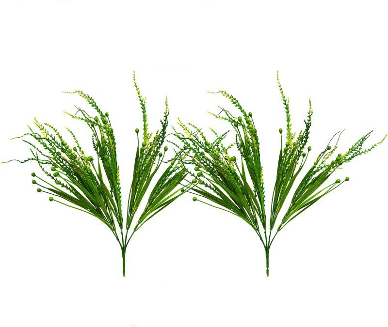 decormasters Pair of Artificial Plant Bunches Beads Grass Wild Artificial Plant  (35 cm, Green)