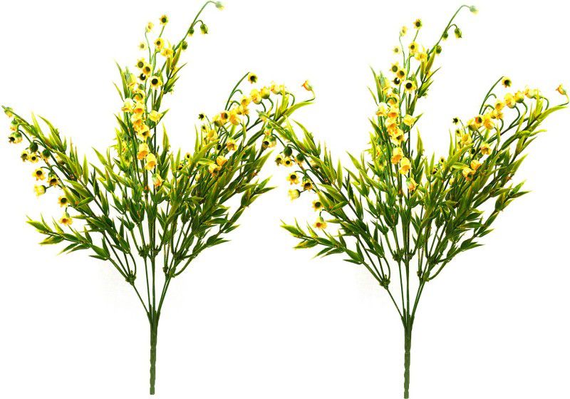 decormasters Pair of Artificial Plant Bunches Coloured Grass Bells Wild Artificial Plant  (32 cm, Yellow)