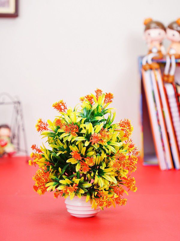 Dekorly Artificial Orange-Yellow Wild Plants with Vintage Pot [Pack Of 1] (Orange) Bonsai Wild Artificial Plant with Pot  (22.86 cm, Orange)