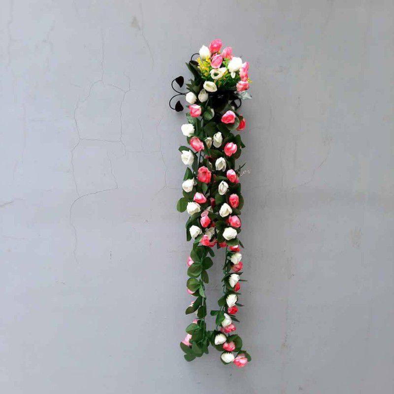 Apkamart Artificial Flower Plant for garden, balcolony, bedroom, outdoor wall decoration Artificial Plant  (84 cm, White, Pink)