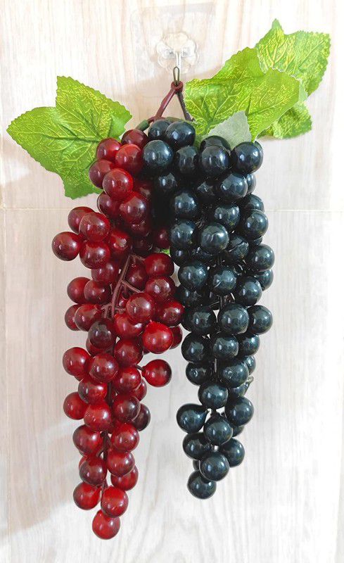 SKG ARU 2pcs Red and Black Color Grapes bunch for Home/Kitchen Decoration Artificial Fruit  (Set of 60)
