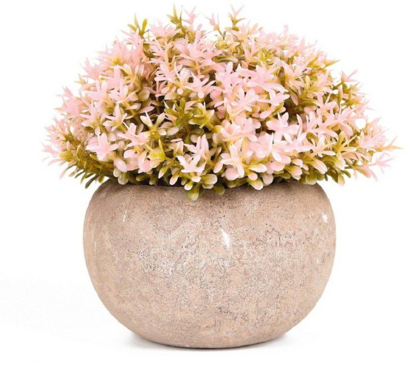 ELITEHOME Pink Artificial Flower Plant with Pot for Home and Office Decoration Wild Artificial Plant with Pot  (10 cm, Green)