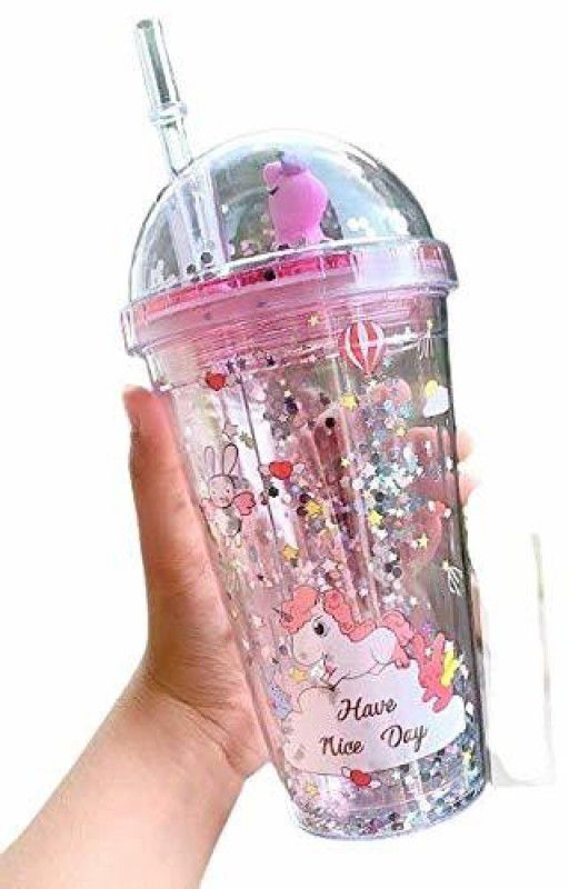 mgc craft Plastic Sipper Tumbler with Straw, 1 Tumbler, 1 Straw, Multicolour Decorative Bottle  (Pack of 1)