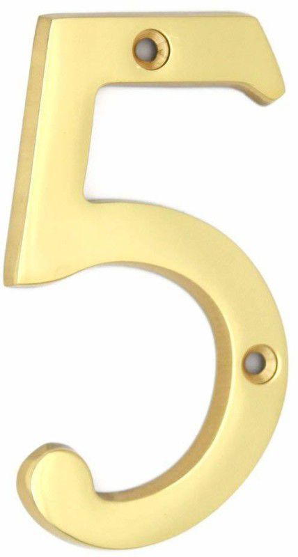 Wigano 4"Inch Brass Lacquered Finish Stylish House Door Numbers (Number 5) Gold Sign  (10)