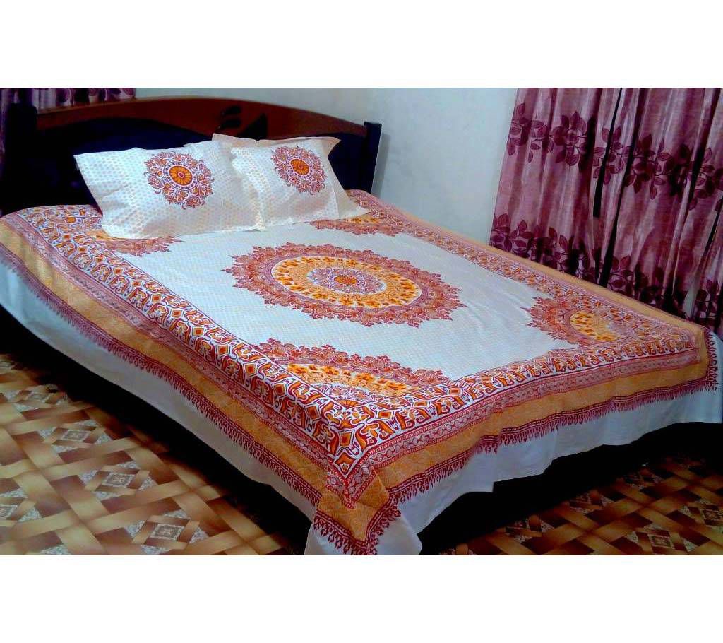 Block Printed Double Size Cotton Bed Cover Set