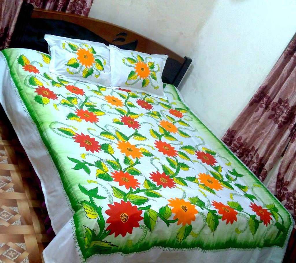 Hand Painted Double Size Cotton Bed Cover Set