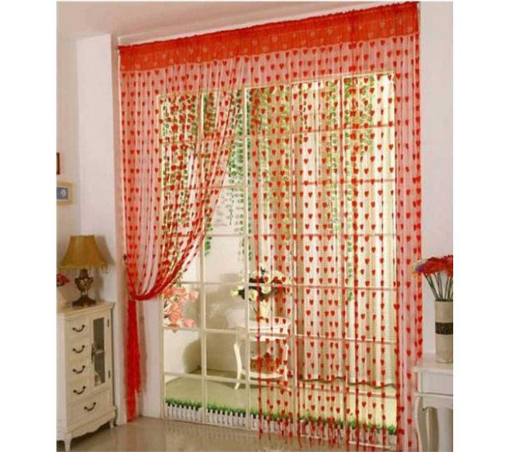 Heart Shaped Red Net Curtains- 2 PCS