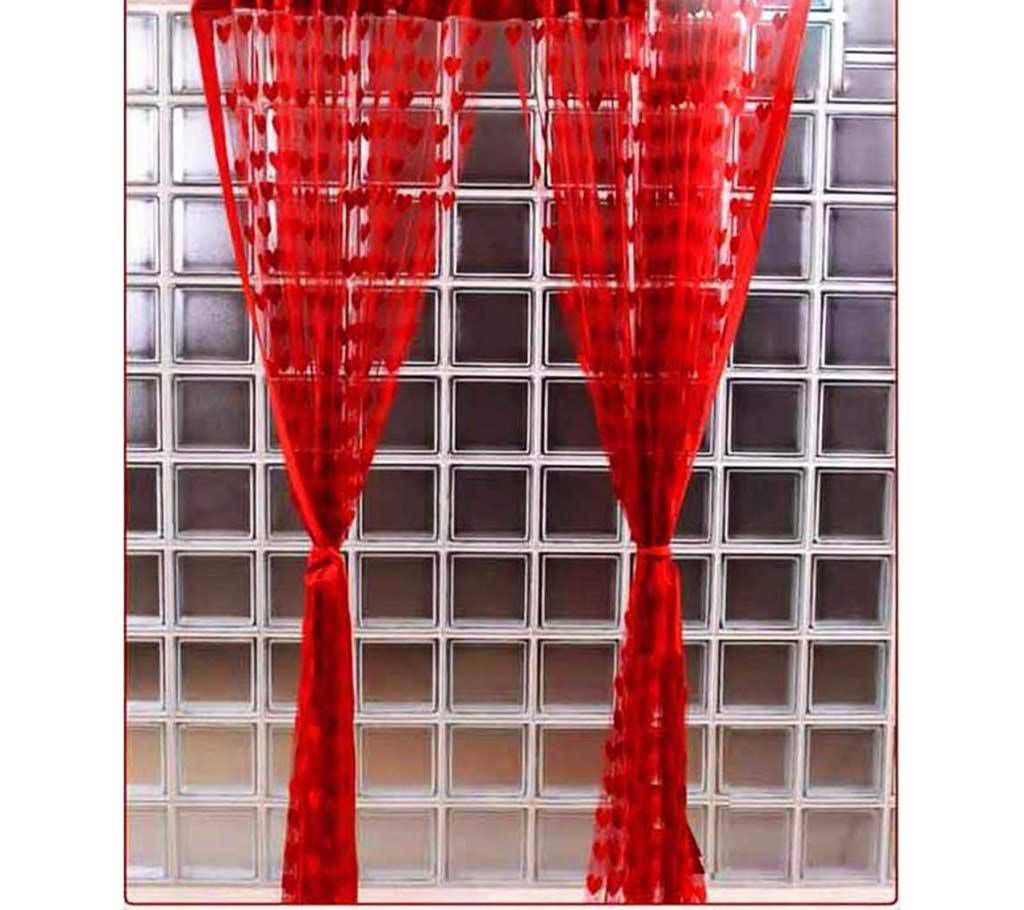Heart Shaped Red Net Curtains- 2 PCS