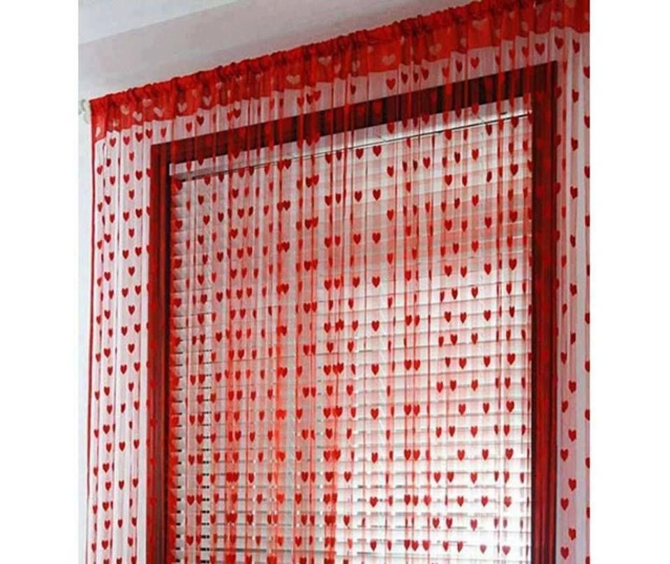 Heart Shaped Red Net Curtains- 2 Pieces 