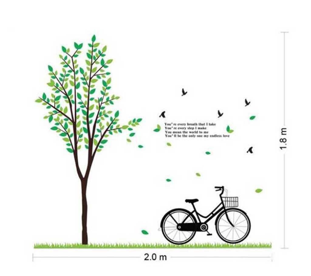 Green tree with a cycle Wall Sticker