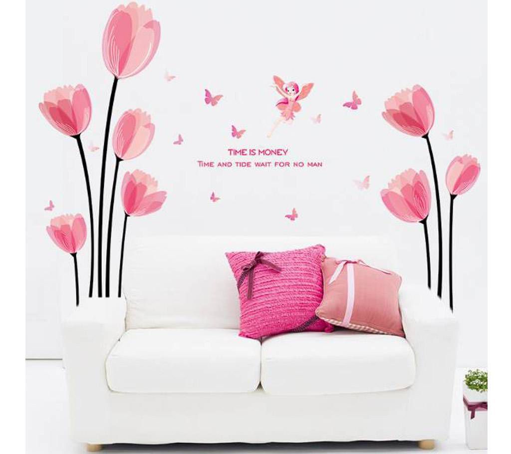 Pink Lilies Flowers Pvc Wall Stickers