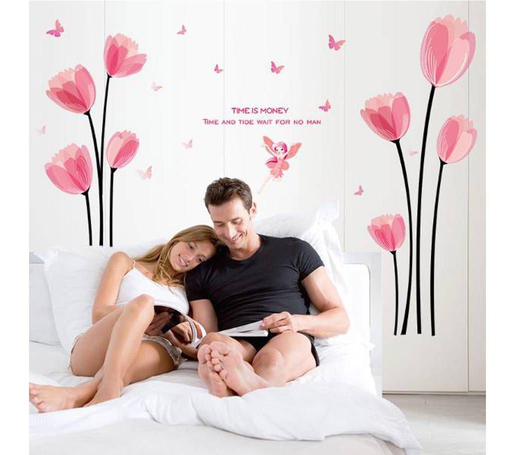 Pink Lilies Flowers Pvc Wall Stickers