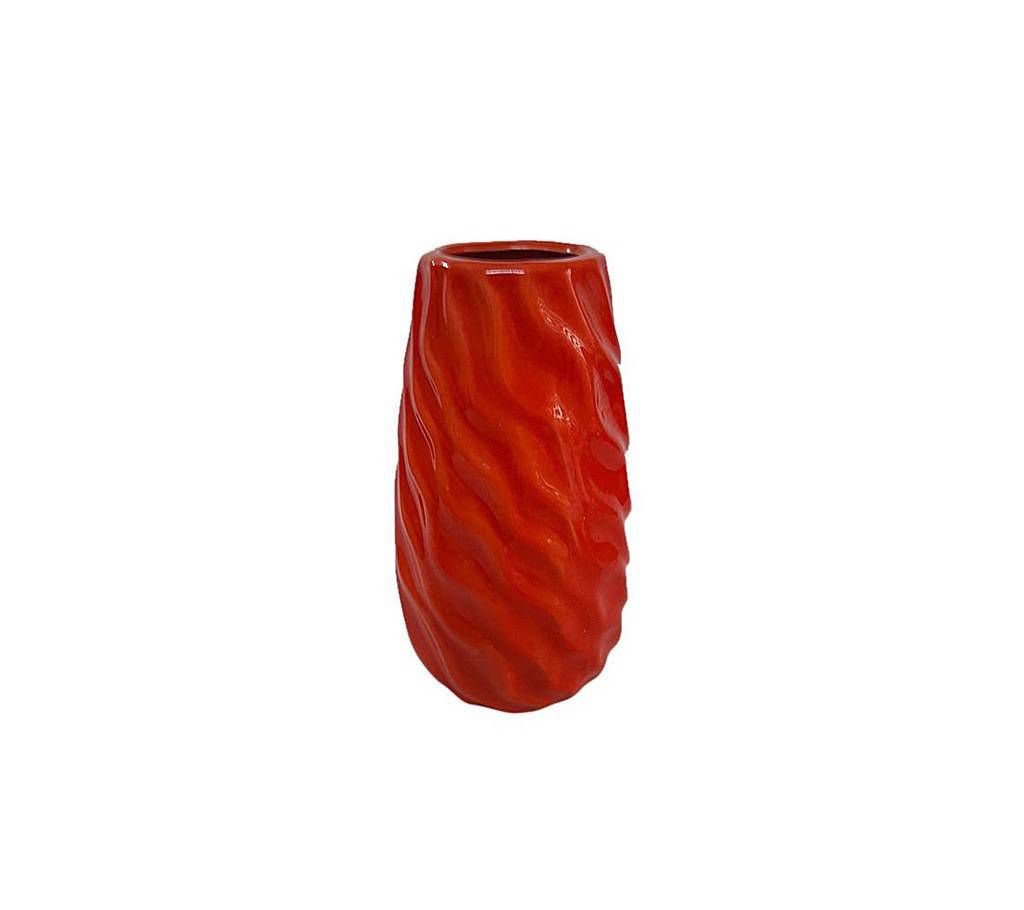 Stripe Designed Ceramic Flower Vase - Red
