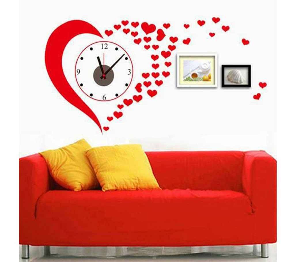 PVC Heart Shaped Sticker with Real Time Wall Clock