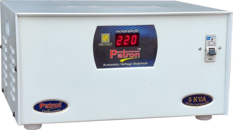 Patron Coral 5 KVA Digital Automatic Voltage Stabilizer for All Home Appliances (Upto 4000 Watts), Working Range-90V-300V (Pure Copper Winding) Voltage Stabilizer  (Classic white)