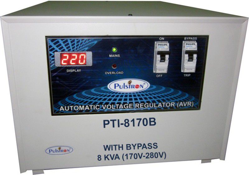 PULSTRON PTI-8170B 8 KVA (170V-280V) Single Phase with Bypass Automatic Voltage Stabilizer for Mainline  (Grey)