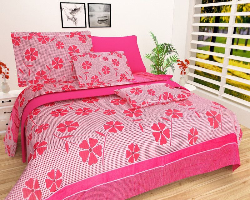 Cotton Double Bedsheet  (Pack of 1, Pink)