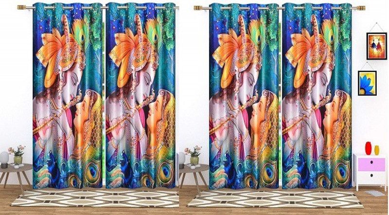 MSD Decor Hub 152 cm (5 ft) Polyester Blackout Window Curtain (Pack Of 4)  (Printed, Blue)